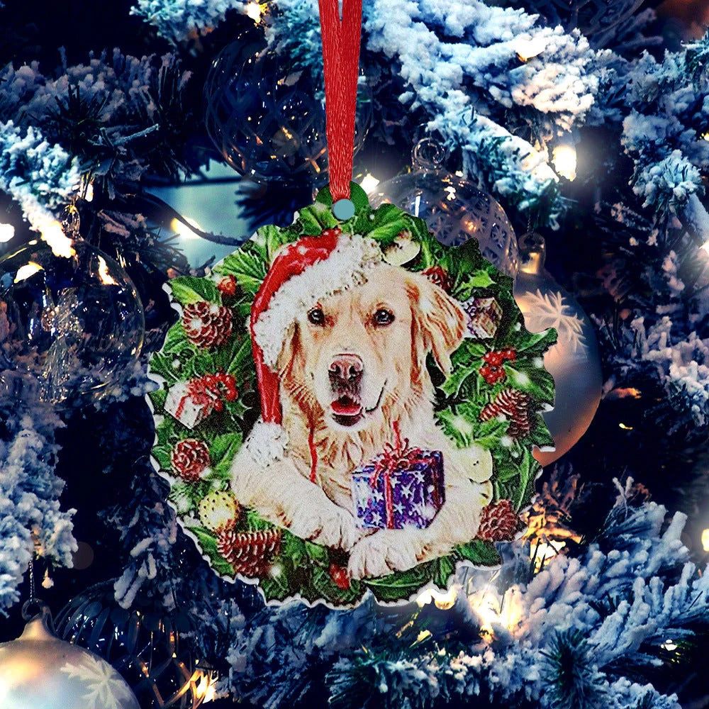 Hand-painted wooden Christmas ornament with geometric design and picture color