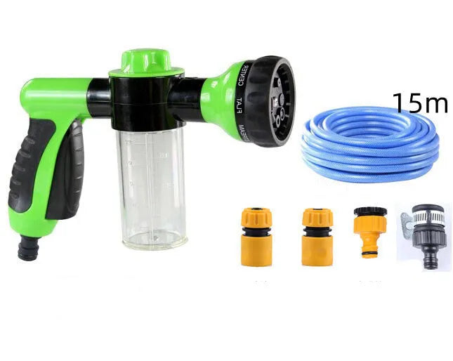 Green high-pressure foam spray gun with adjustable nozzle for car and household cleaning