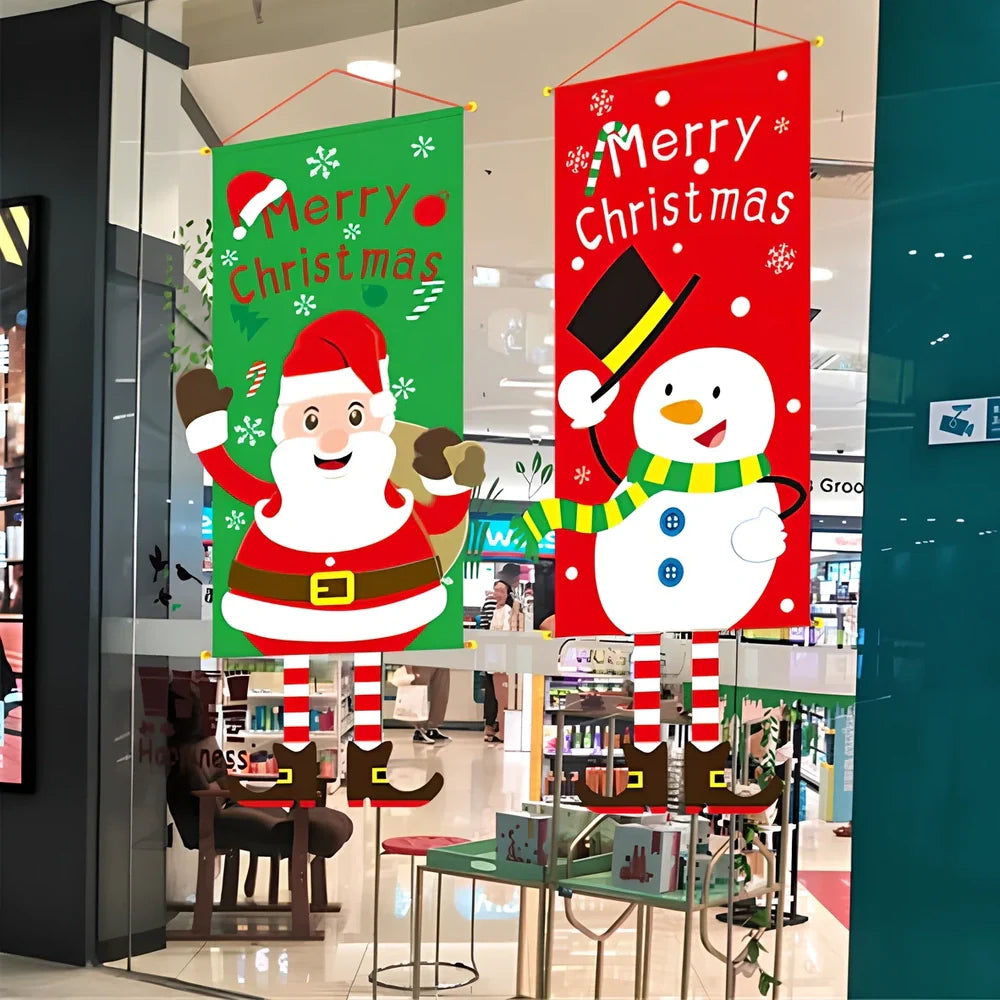 115x40cm Christmas cloth poster showing Santa Claus design in red for window decoration