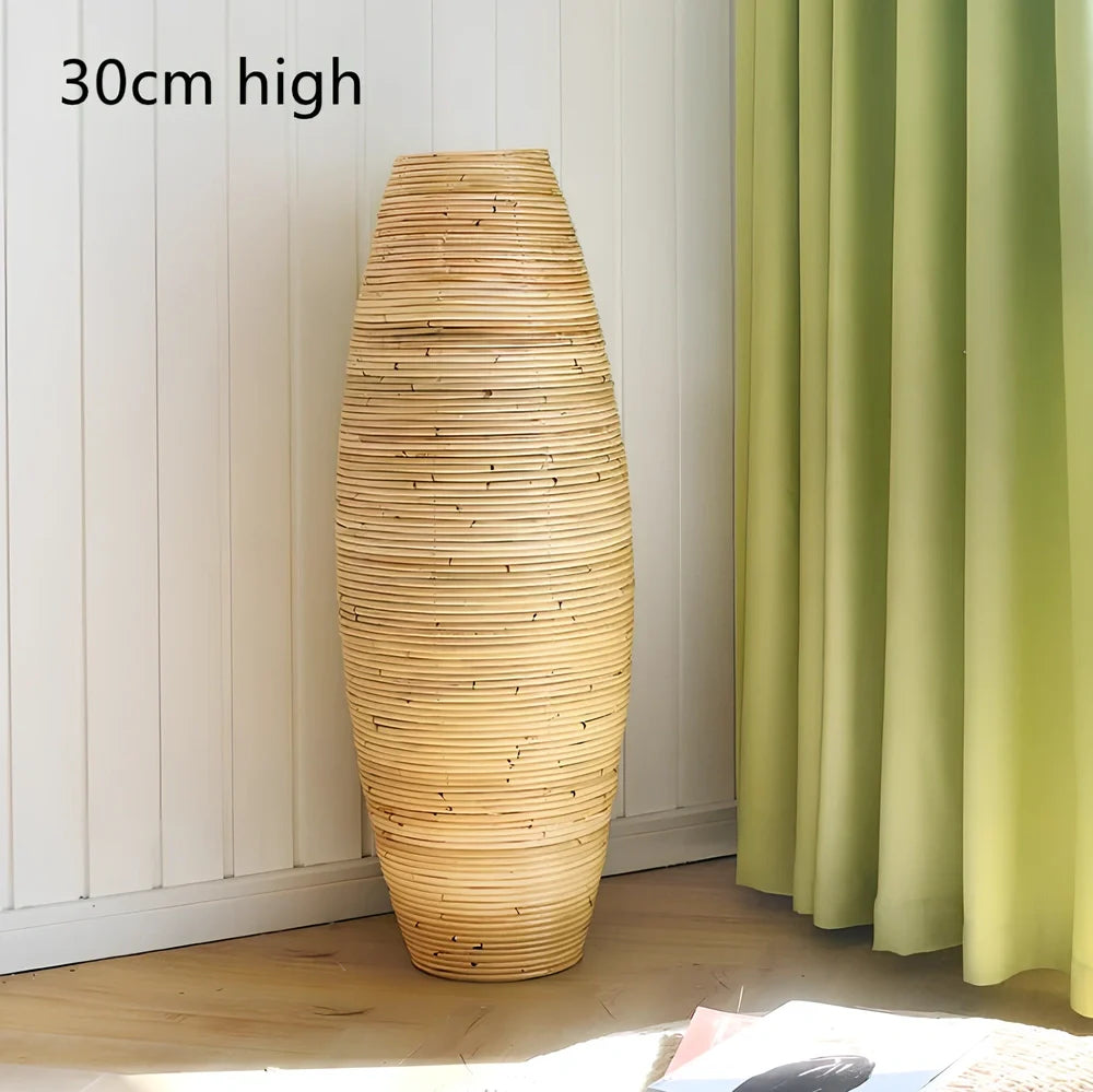 Indonesian rattan vase in natural colour with mosaic surface, available in 30cm to 80cm heights for pastoral decor
