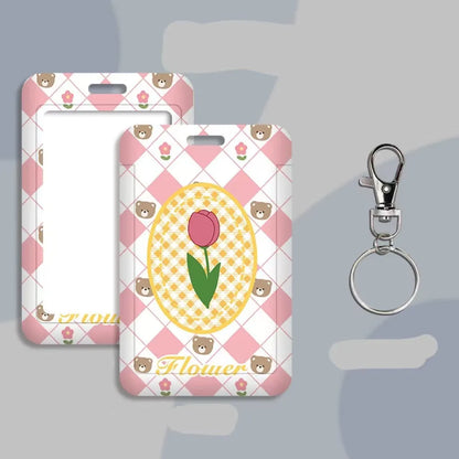 Student ID card set with plastic sleeve and neck strap in cartoon designs
