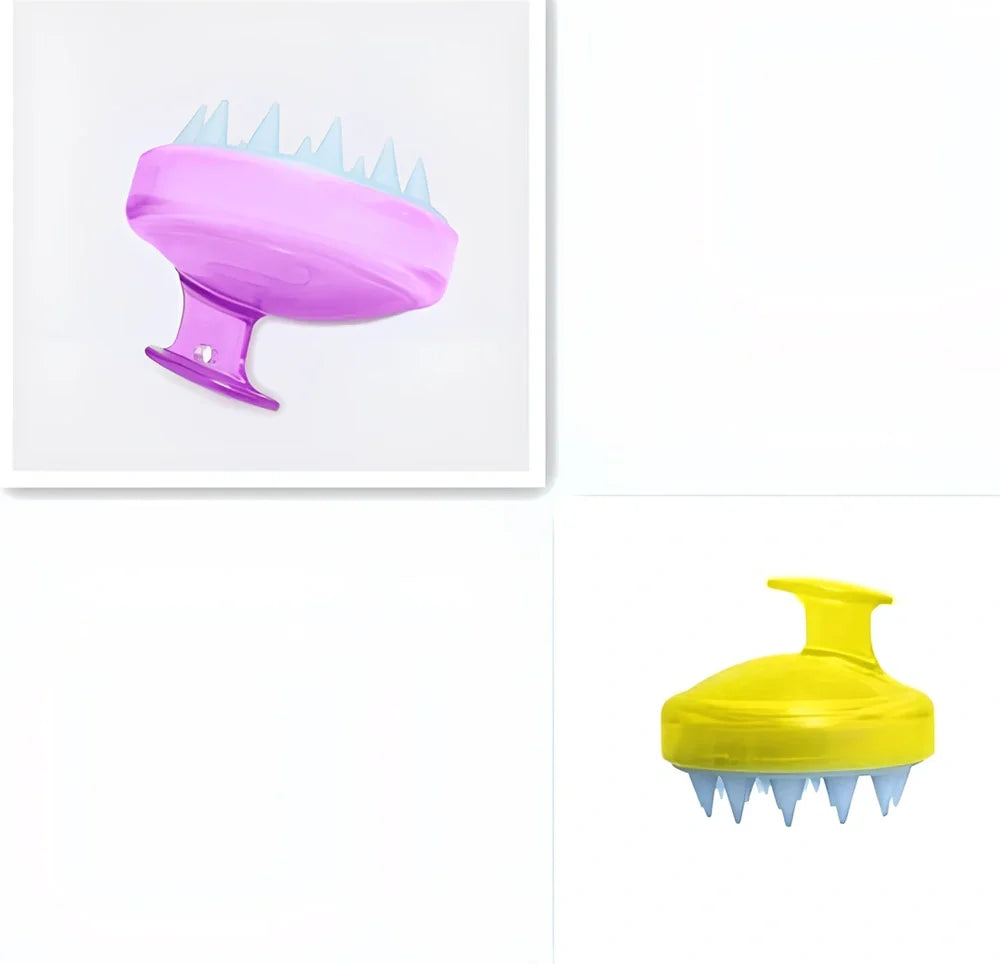 Black silicone shampoo brush with hook design measuring 8x8x7cm for scalp massage during hair washing