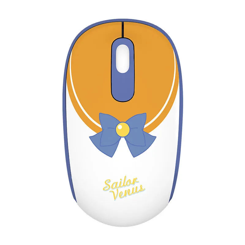 Sailor Moon wireless computer mouse with cartoon character design, USB receiver, and measurement showing 100mm length
