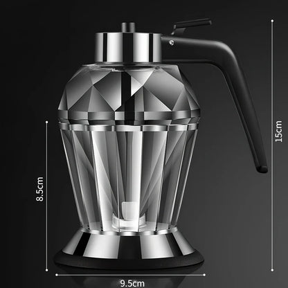 Diamond shaped glass oil dispenser with 200ml capacity and push-pour handle