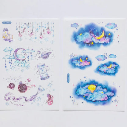Abu Sticker Set showing fantasy stars design on Japanese paper, 10.5 by 14.1 cm