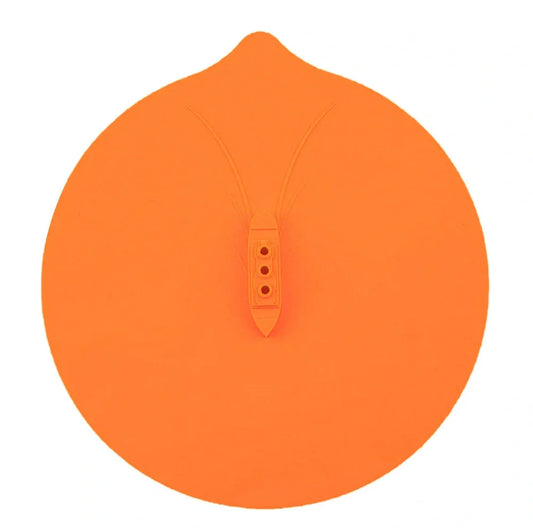 Blue silicone steamer lid measuring 26x25cm on kitchen bowl creating airtight seal for cooking