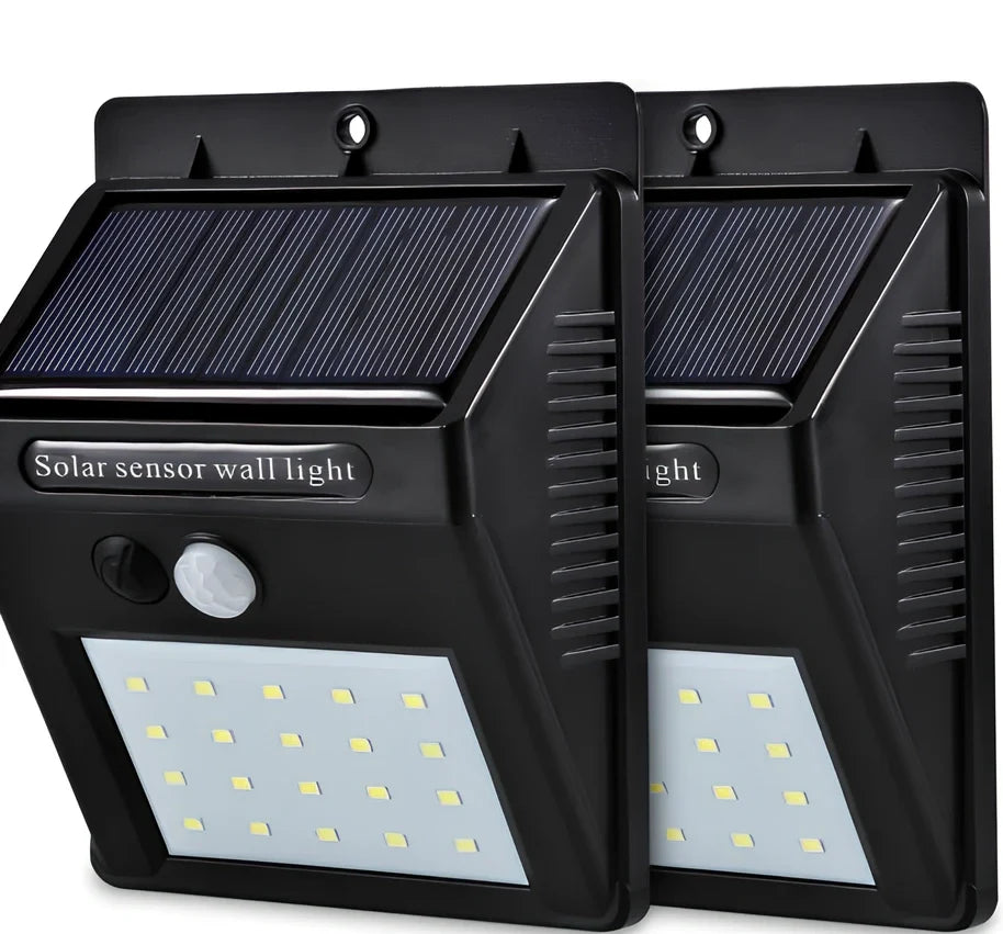 Solar sensor light in black ABS plastic with 20 LEDs and infrared motion detection, package 130x102x55mm