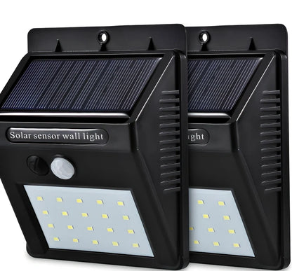 Solar sensor light in black ABS plastic with 20 LEDs and infrared motion detection, package 130x102x55mm
