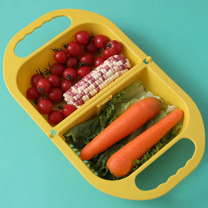 Folding drain basket for efficient fruit and vegetable cleaning with handle