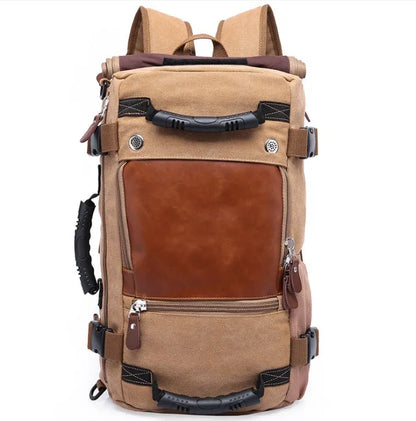 KAKA canvas travel backpack in army green with 36-55L capacity, 14 inch laptop compartment and zip closure