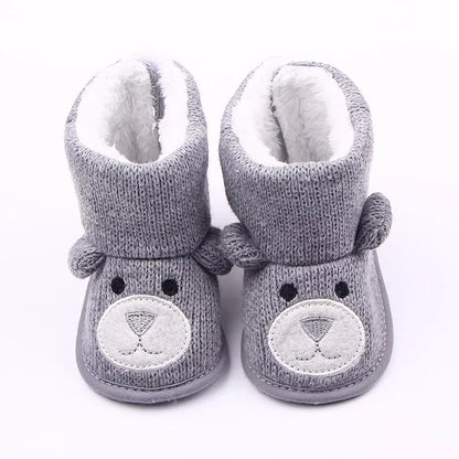 Bear knitting baby shoes in coffee and gray, sizes US1-US3