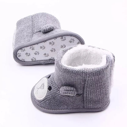 Bear knitting baby shoes in coffee and gray, sizes US1-US3