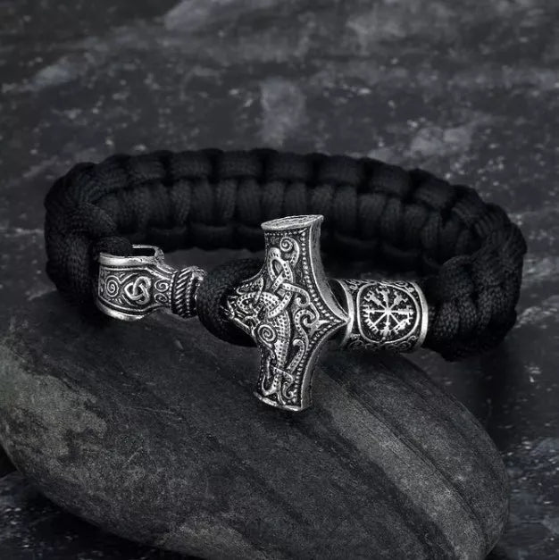 Asgard Crafted Paracord Mjolnir Bracelet in silver or silver gold with adjustable knot