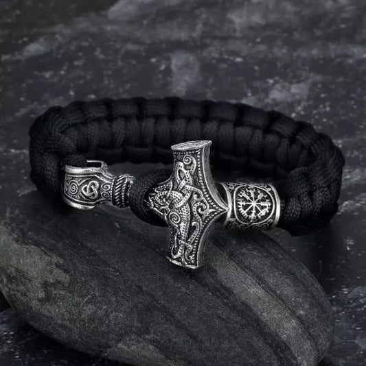 Asgard Crafted Paracord Mjolnir Bracelet in silver or silver gold with adjustable knot