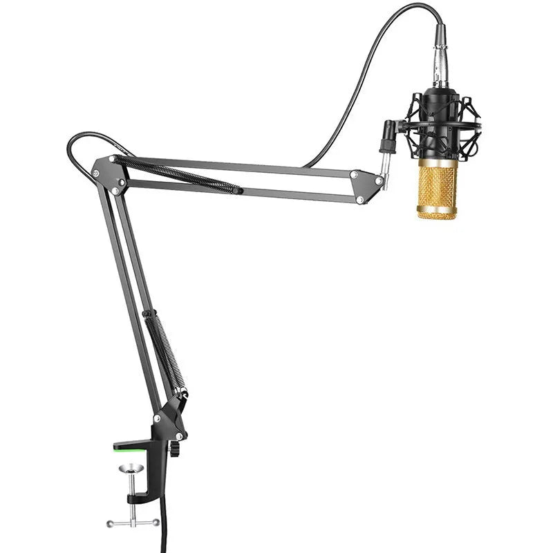 BM-800 condenser microphone stand set with professional recording microphone on desktop