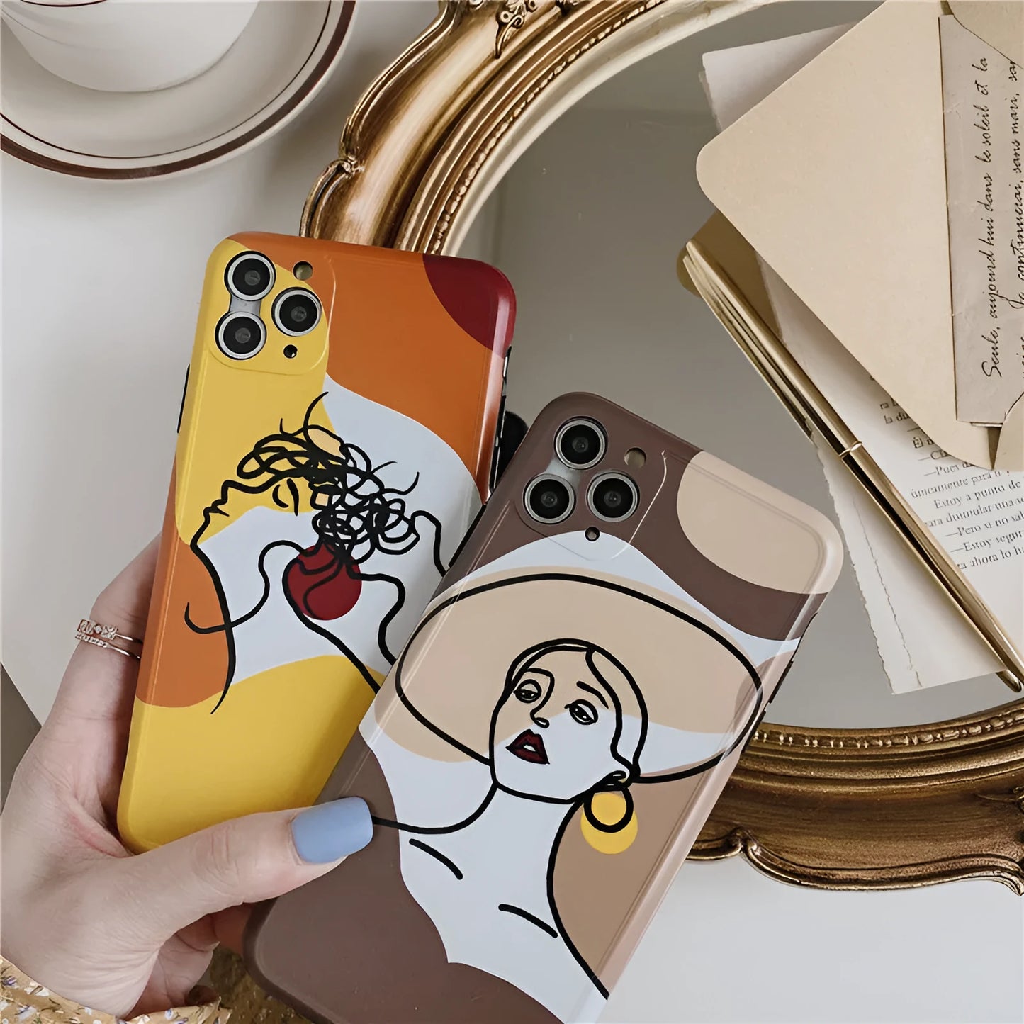 Cartoon line art design iPhone case with soft gel texture for Apple iPhone models