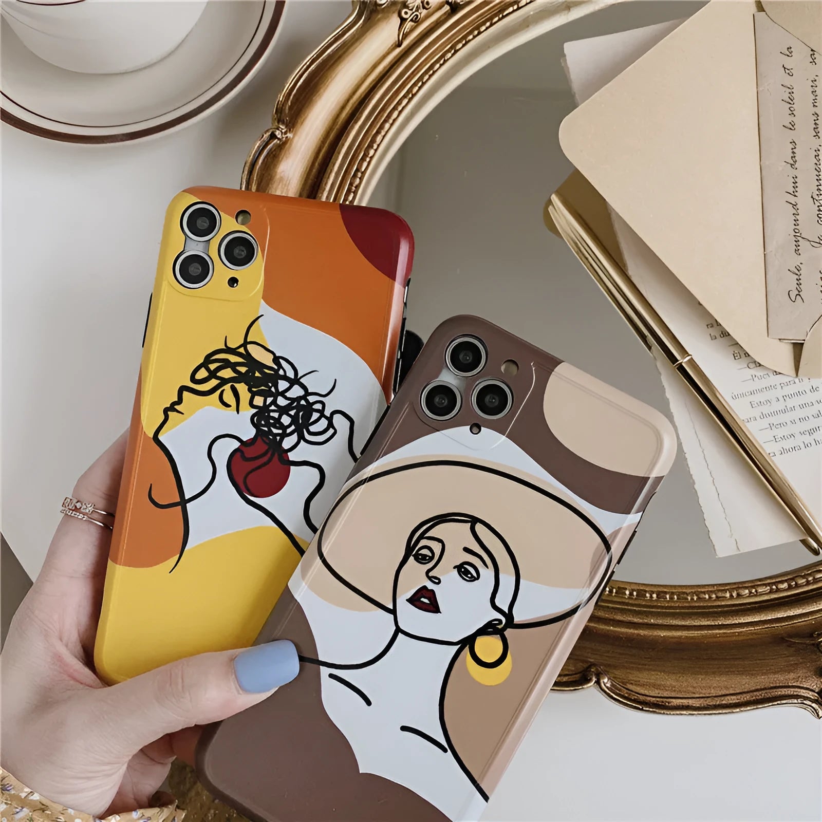 Cartoon line art design iPhone case with soft gel texture for Apple iPhone models