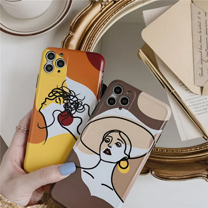 Cartoon line art design iPhone case with soft gel texture for Apple iPhone models