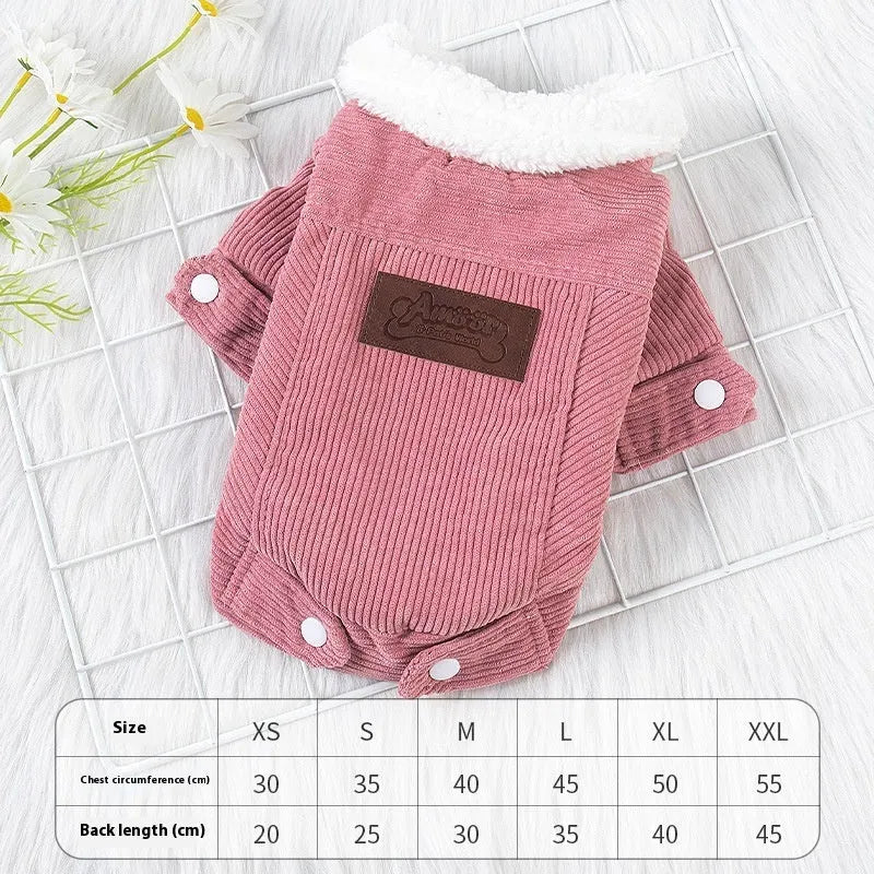 Lambswool-lined dog vest with fleece padding in grey or pink colour, sizes XS to XXL