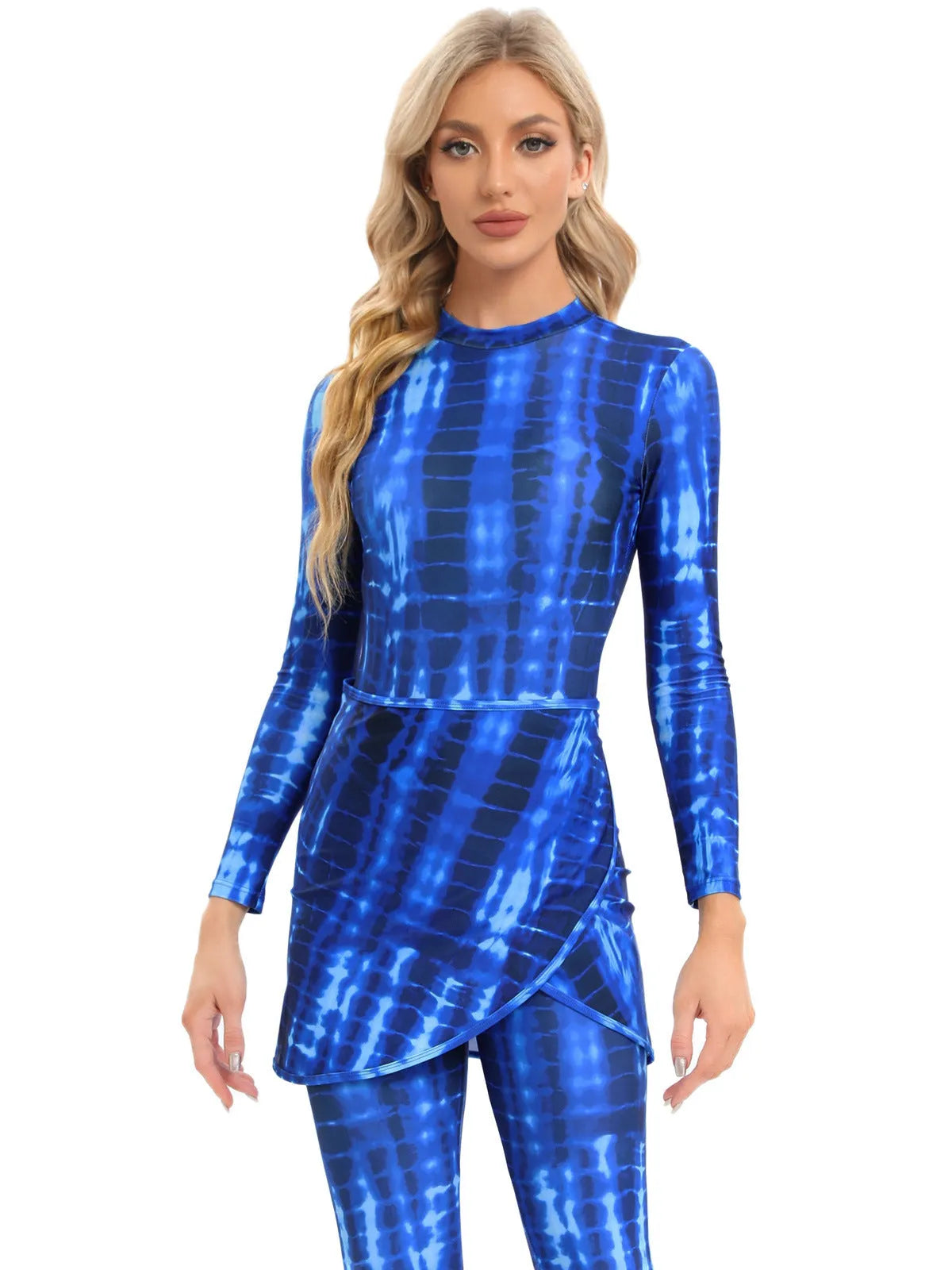 Conservative Muslim women's swimwear three-piece set with apron in polyester fabric