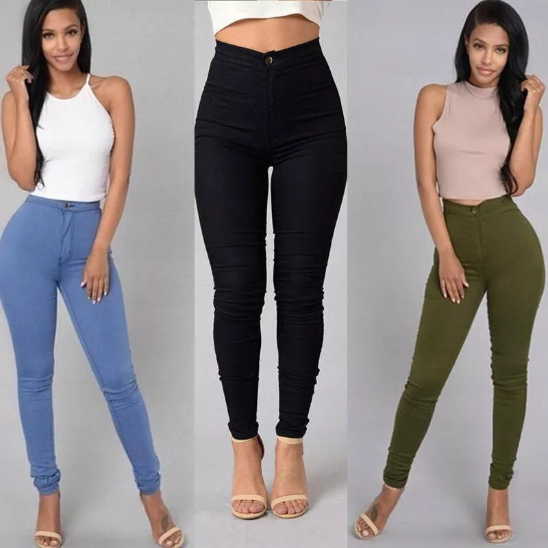 Women's high waist stretch skinny jeans in candy colors