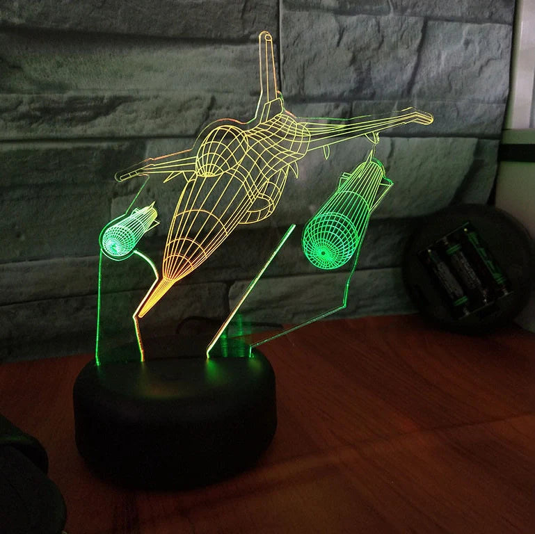 F-16 fighter jet 3D lamp with coloured LED illumination and touch control base