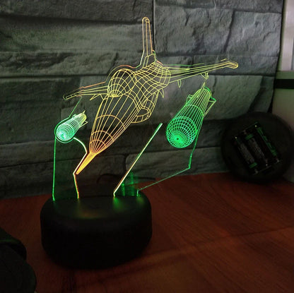 F-16 fighter jet 3D lamp with coloured LED illumination and touch control base