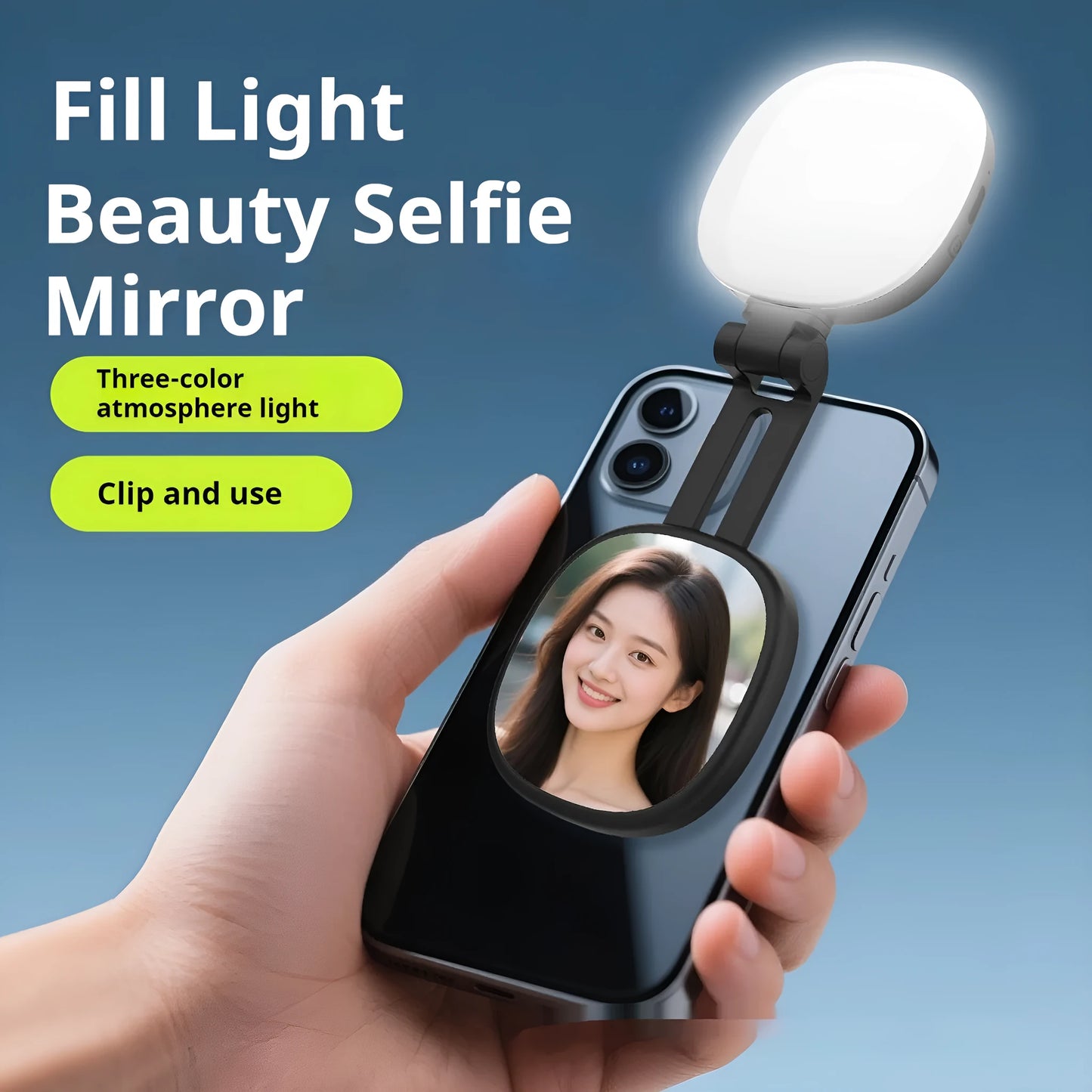 Black and white handheld mobile phone magnetic selfie fill light with adjustable brightness.