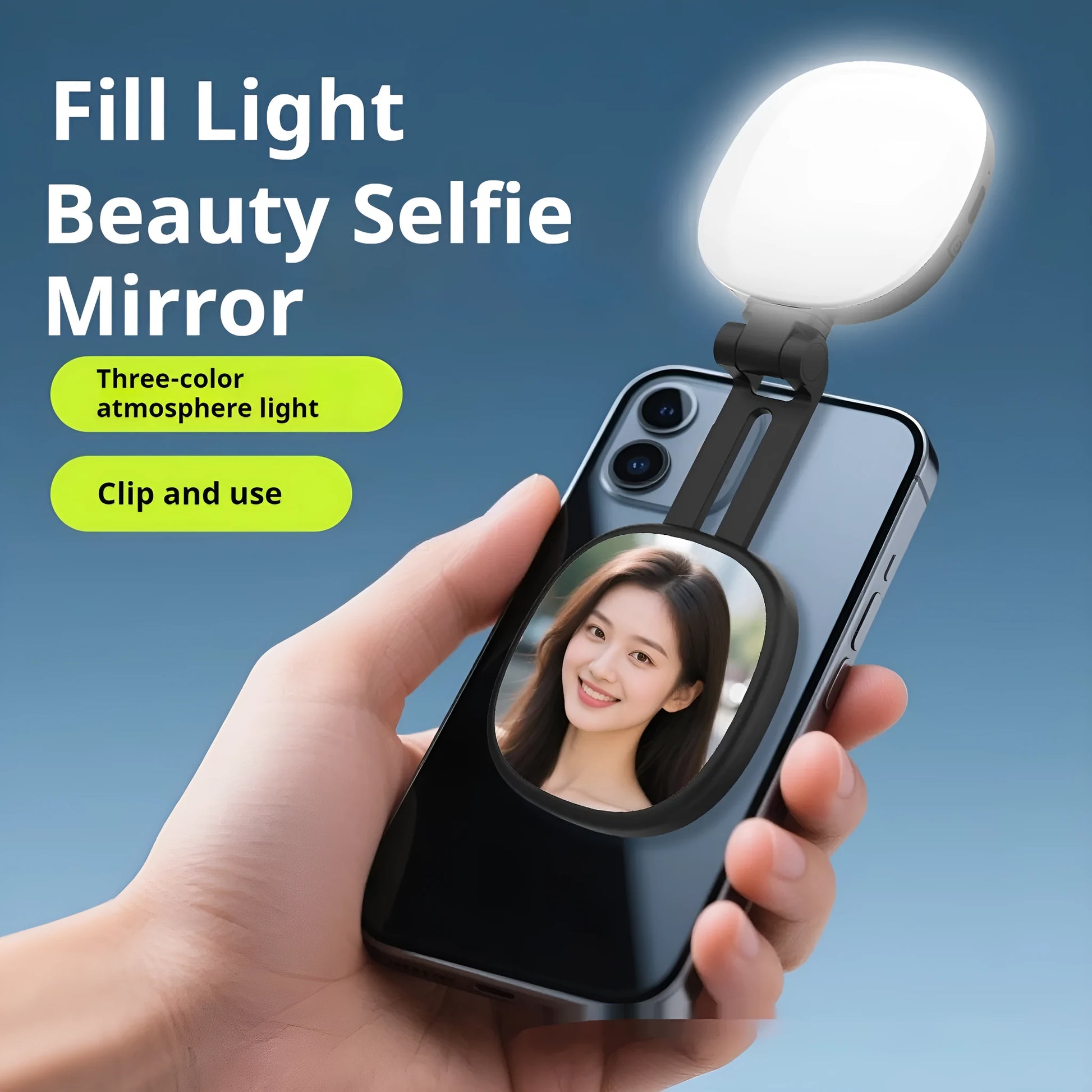 Black and white handheld mobile phone magnetic selfie fill light with adjustable brightness.