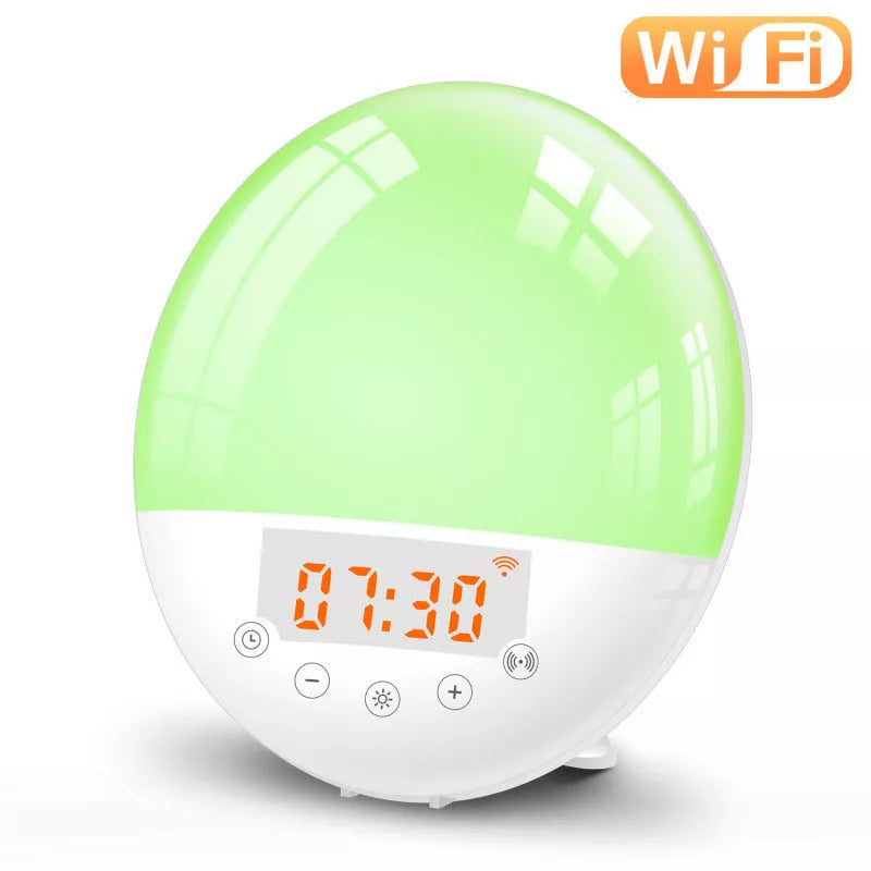 WiFi Voice Control Smart Alarm Clock with Sunrise Wake-up Light and LED Mood Lighting