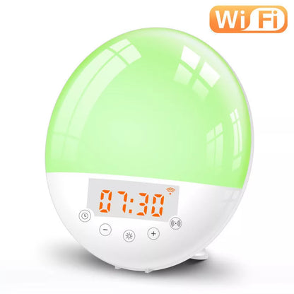 WiFi Voice Control Smart Alarm Clock with Sunrise Wake-up Light and LED Mood Lighting