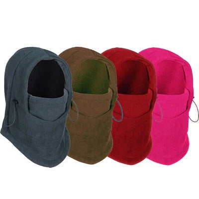 A versatile windproof ski hat with an integrated face mask and neck gaiter, providing complete protection from the elements during outdoor activities.