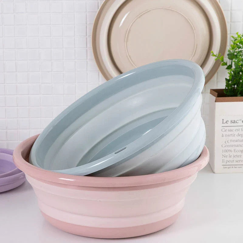Collapsible outdoor laundry basin made of durable PP and TPR materials, available in various colors and sizes