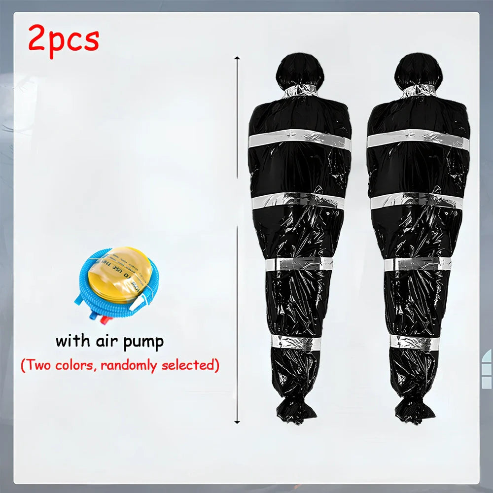 35×20×150cm black fake body bag horror prop with inflatable human body and accessory kit