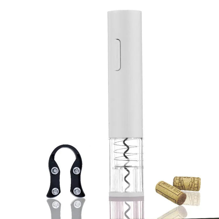 Automatic electric wine bottle opener with foil cutter in black, red, or white.
