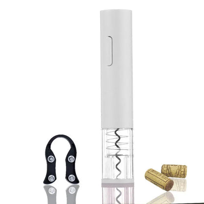 Automatic electric wine bottle opener with foil cutter in black, red, or white.