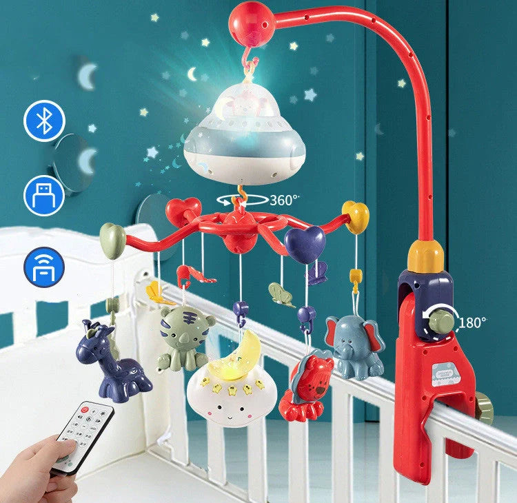 Cartoon baby rattle with starlight projection and remote control for nursery