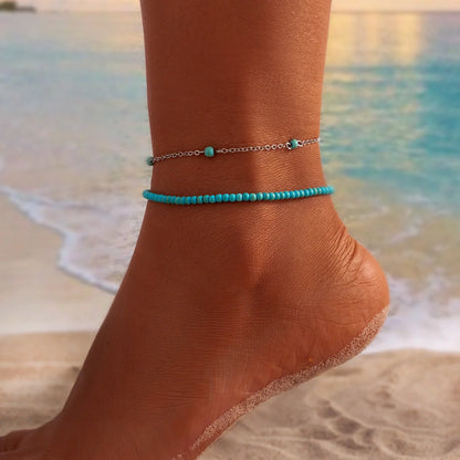 Bohemian multi-layer beaded anklet with star design in mixed colors