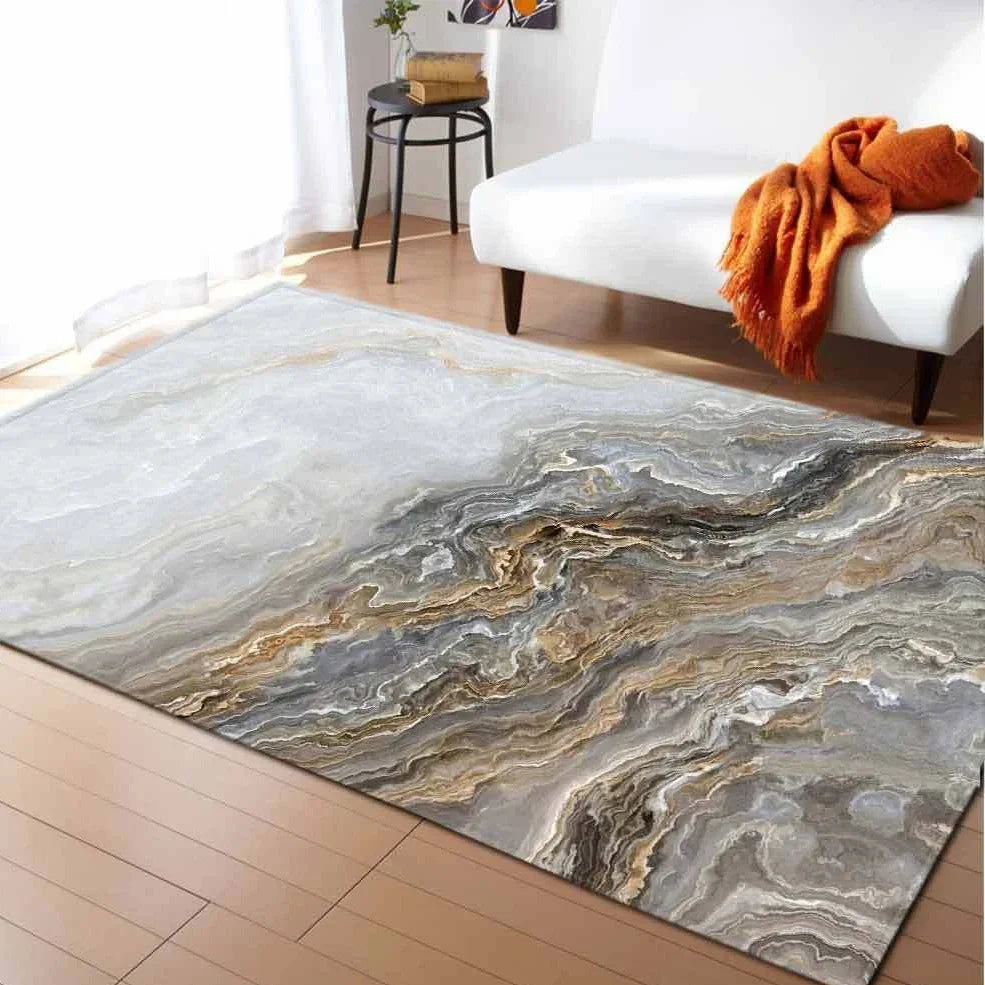 Rectangular polyester fibre carpet with marble pattern in 121.9x160cm and 50x80cm sizes