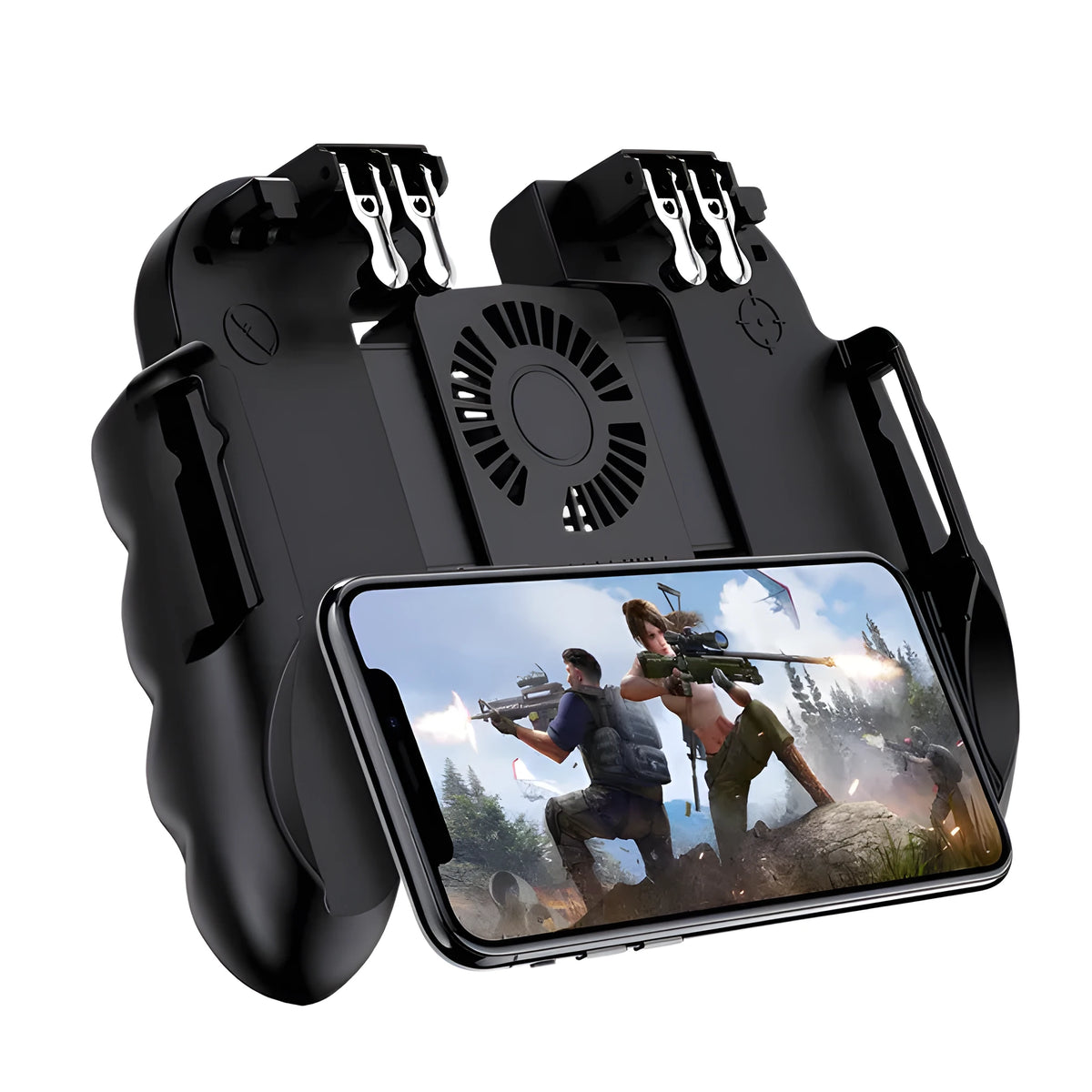 Six fingers eating chicken gamepad with ABS zinc alloy body, USB interface, phone bracket, black red yellow