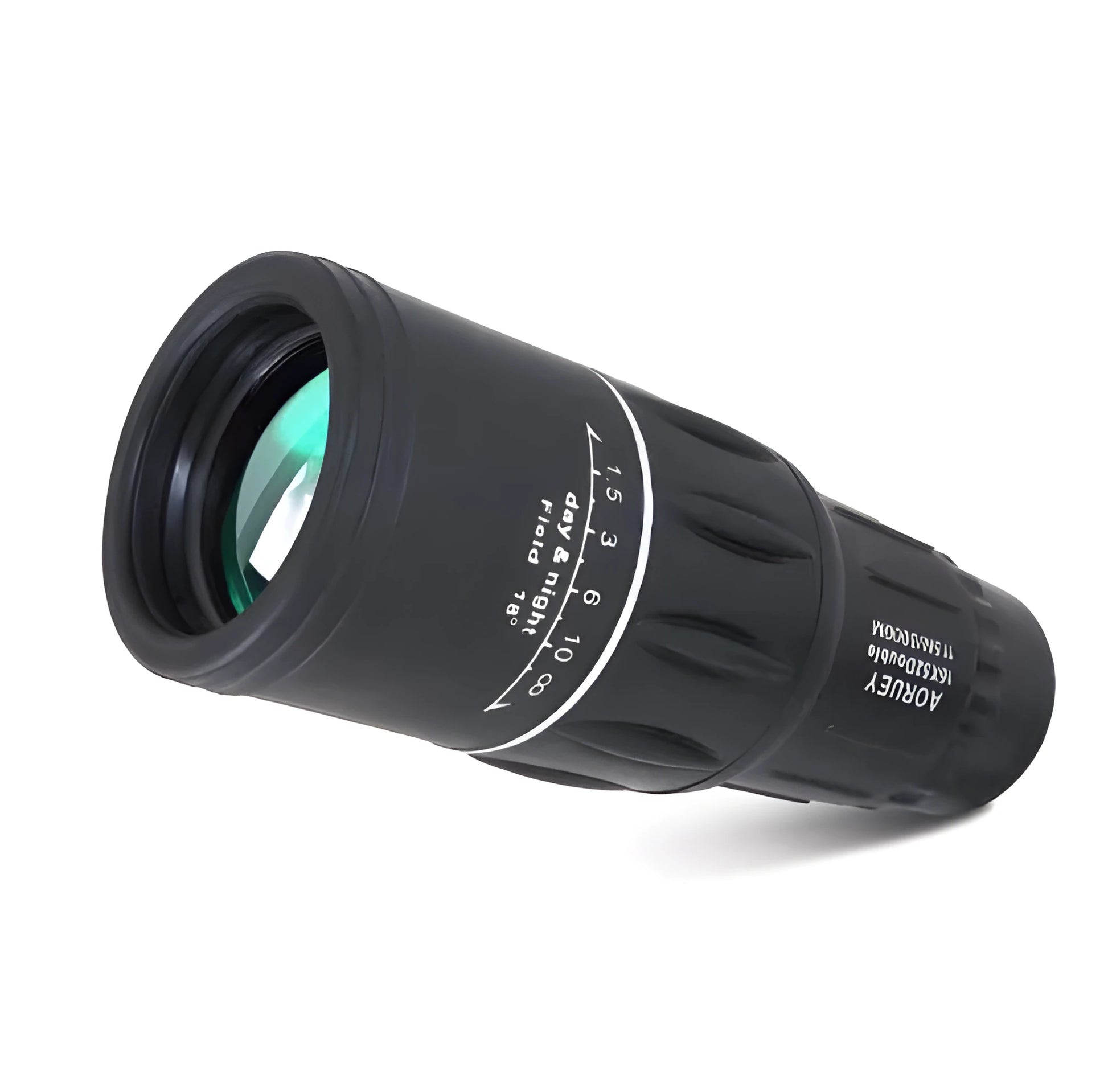 Black 16x52 high-power monocular with 52mm objective lens and textured grip