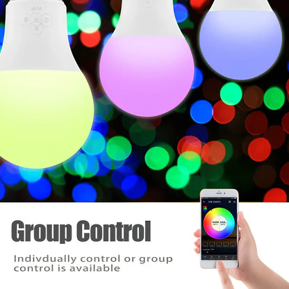 Round Bluetooth smart LED bulb with E27/B22 fittings, 60mm diameter, colour temperature adjustment 2700K-6500K