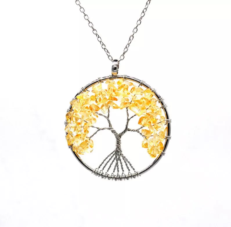 Kabala Life Tree necklace with copper wire and natural stone pendant, symbolizing growth and connection