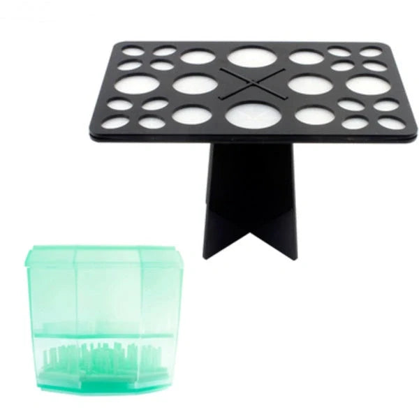 14-hole makeup brush holder in various colors for organized brush storage and drying