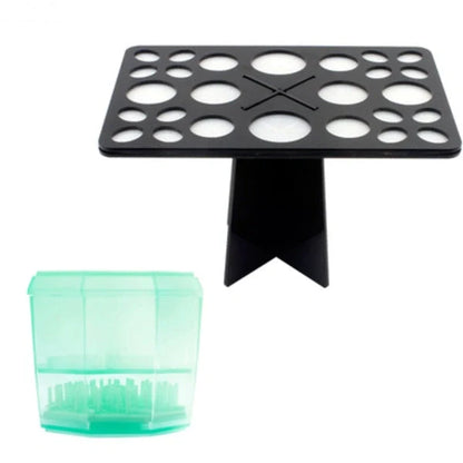 14-hole makeup brush holder in various colors for organized brush storage and drying
