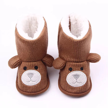 Bear knitting baby shoes in coffee and gray, sizes US1-US3