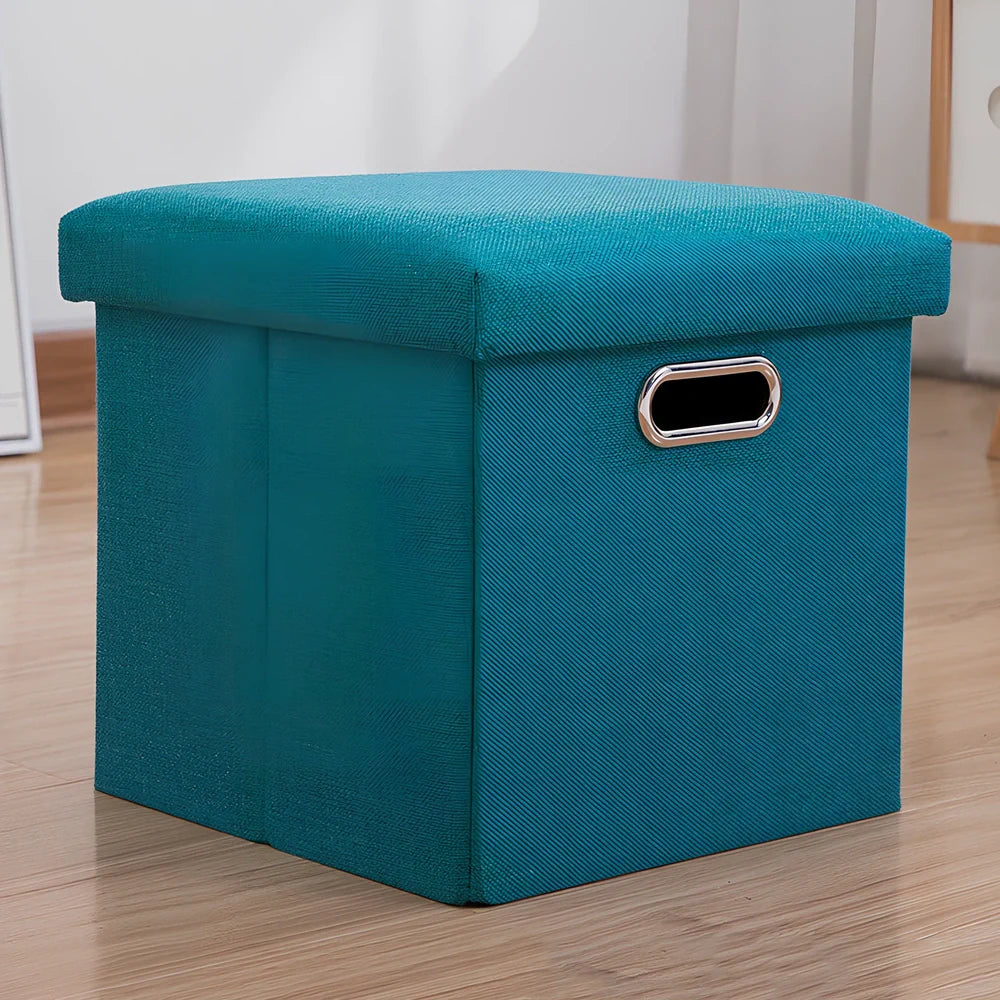 25cm cube storage stool in cotton linen fabric with hidden compartment and sponge cushioning