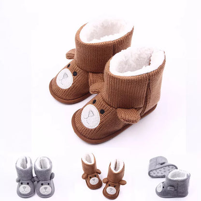 Bear knitting baby shoes in coffee and gray, sizes US1-US3