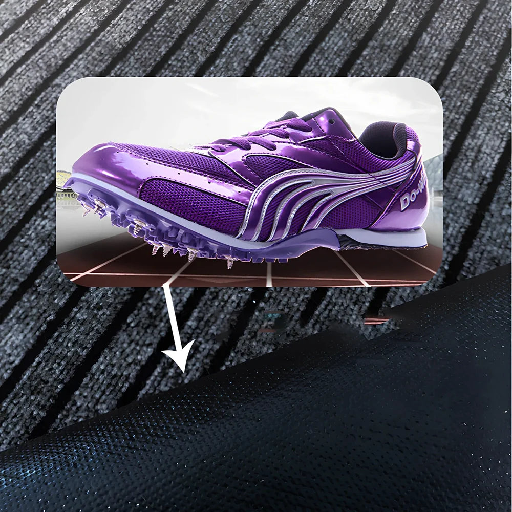 PVC kitchen floor mat with seven-stripe design in camel colour showing machine-woven texture