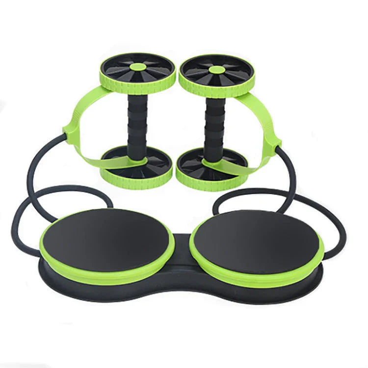 Ergonomic fitness roller with spongy wheels and anti-slip surface for full-body toning exercises at home